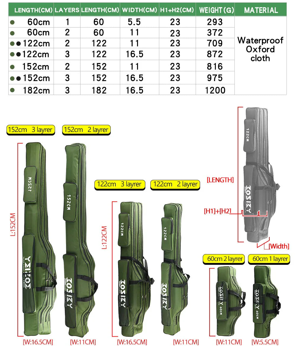 Foldable Fishing Rod & Reel Storage Bag (122/152/182cm)