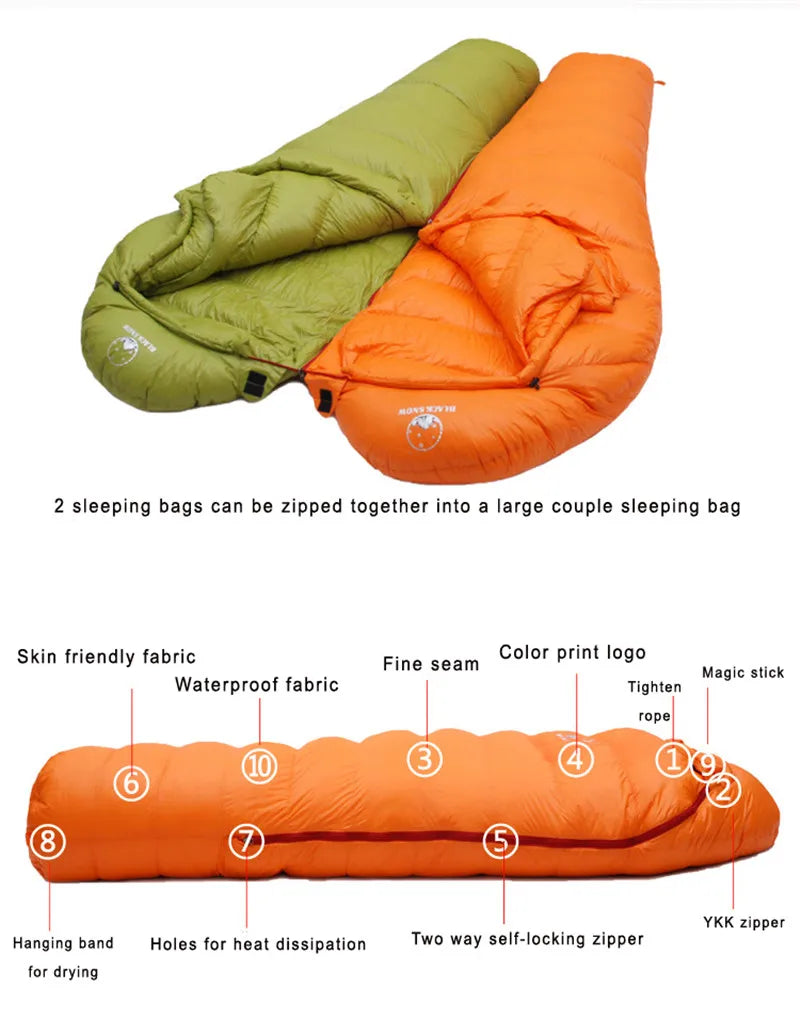 BLACKSNOW Very Warm White Goose Down Mummy Sleeping Bag – Winter-Ready Thermal Comfort