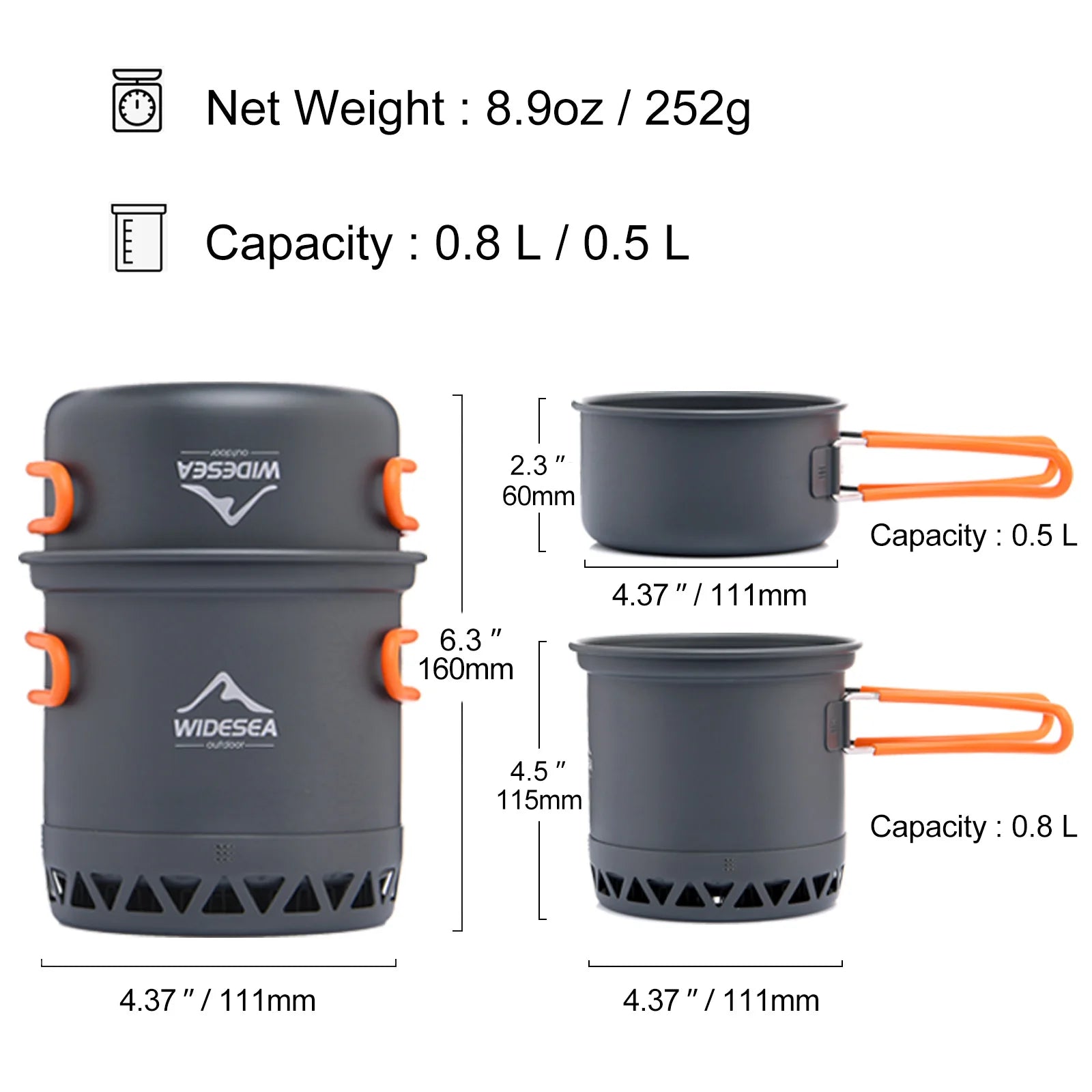 Widesea Camping Cookware Set – Lightweight Pots, Kettle & Tableware
