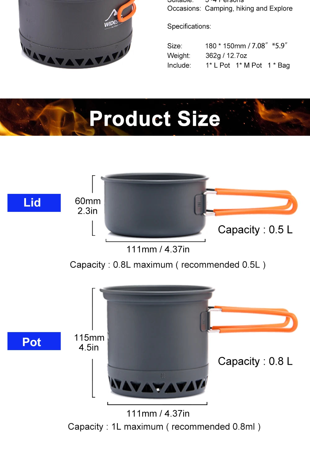 Widesea Camping Cookware Set – Lightweight Pots, Kettle & Tableware