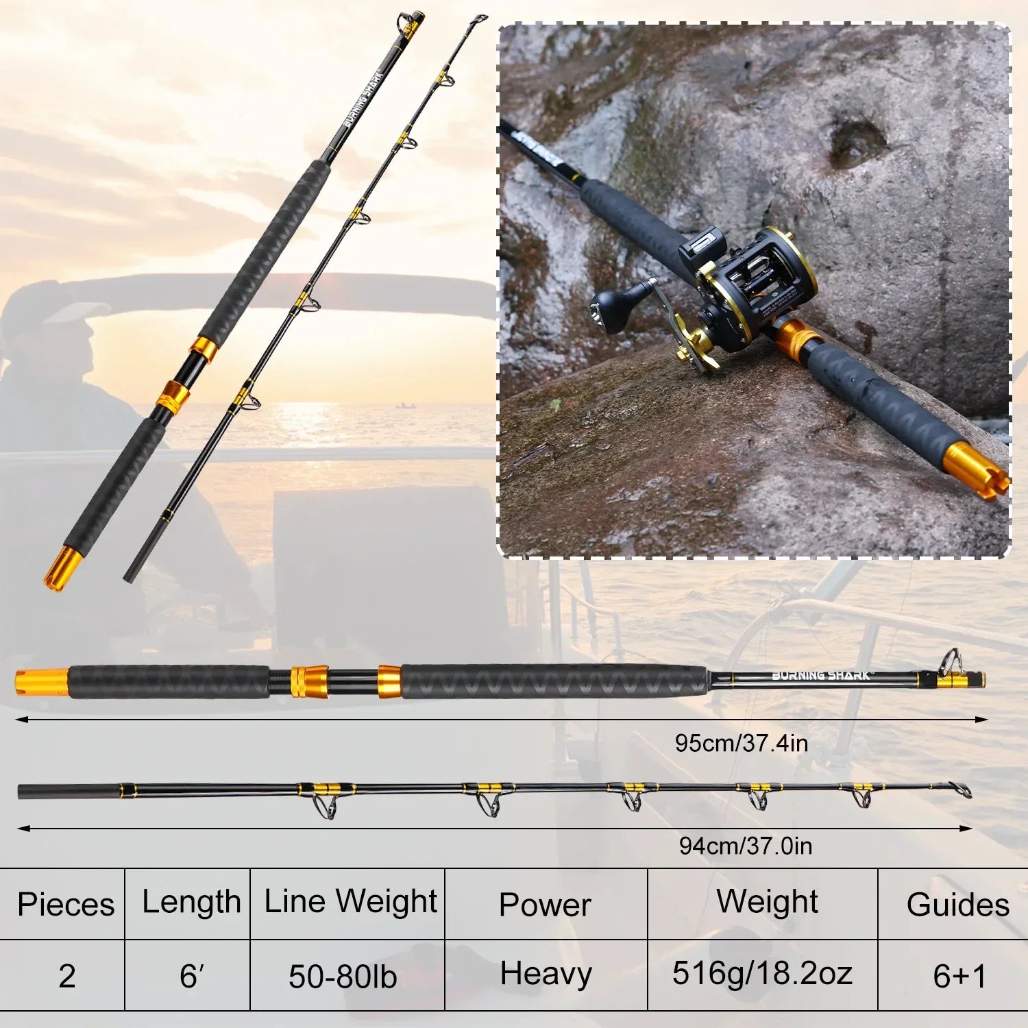 Sougayilang 1.8m Jigging Rod – Heavy-Duty Trolling Rod for Saltwater