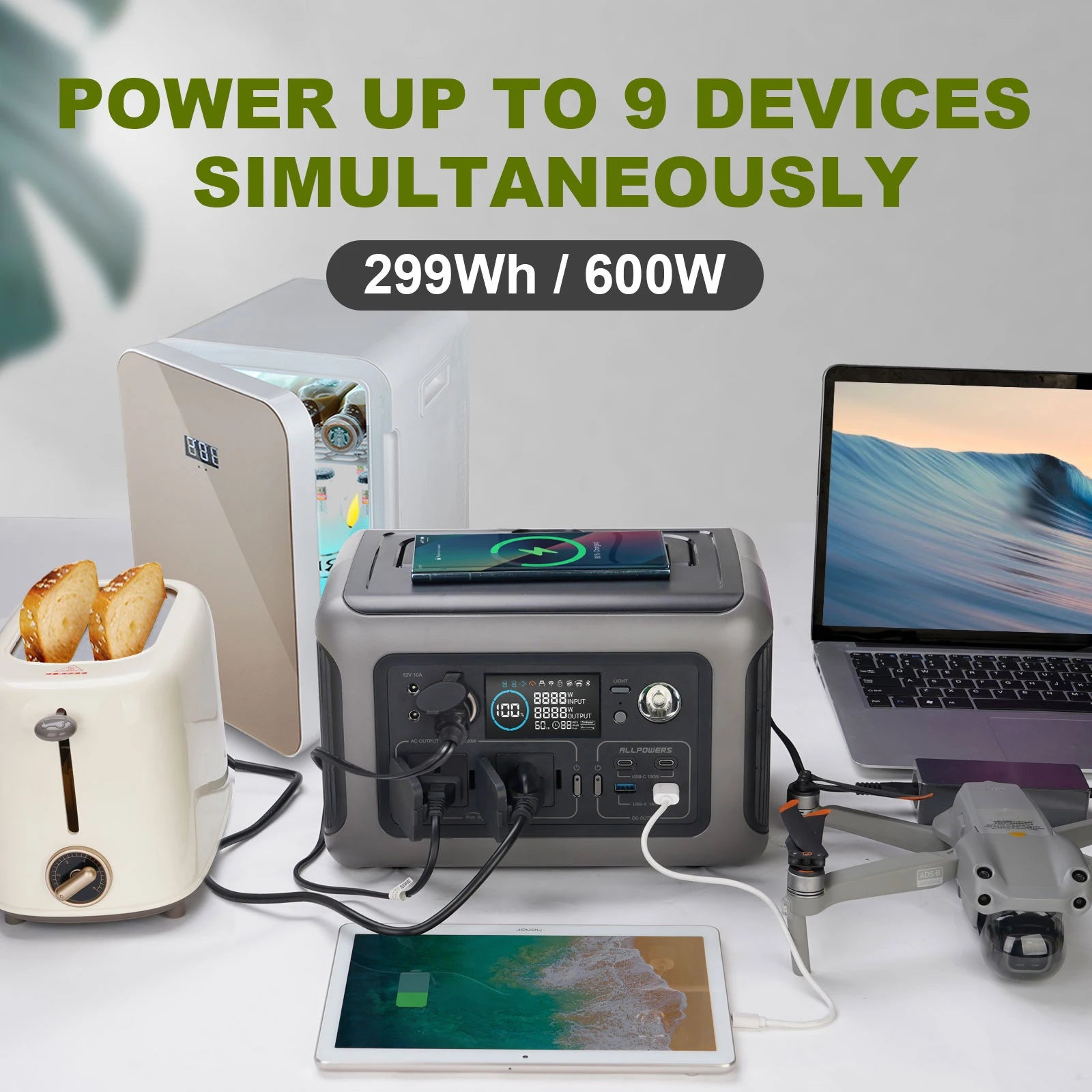 ALLPOWERS R600 Portable Power Station with 299Wh LiFePO4 Battery