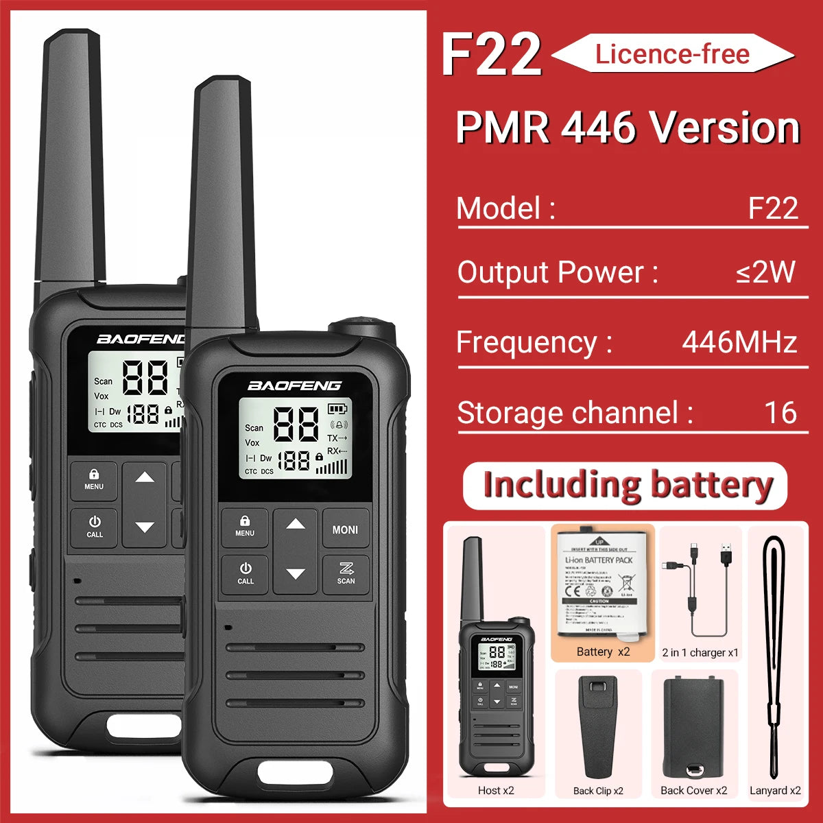 2pcs Baofeng F22 Mini Walkie Talkies