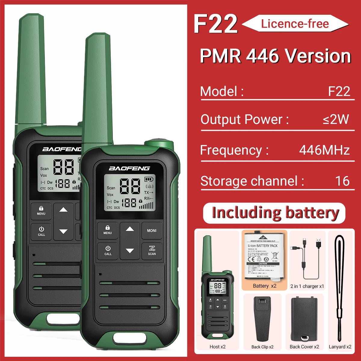 2pcs Baofeng F22 Mini Walkie Talkies