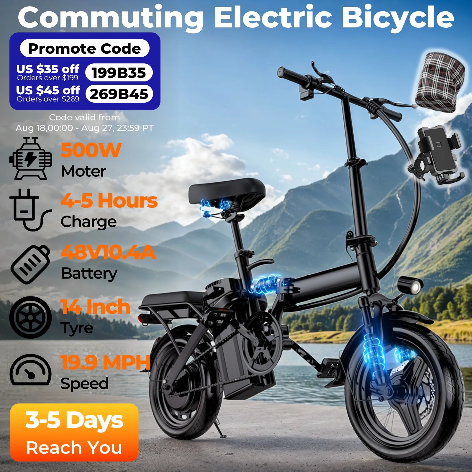 LELEKUAI 500W Adult Electric Bike – Compact, Powerful & Foldable