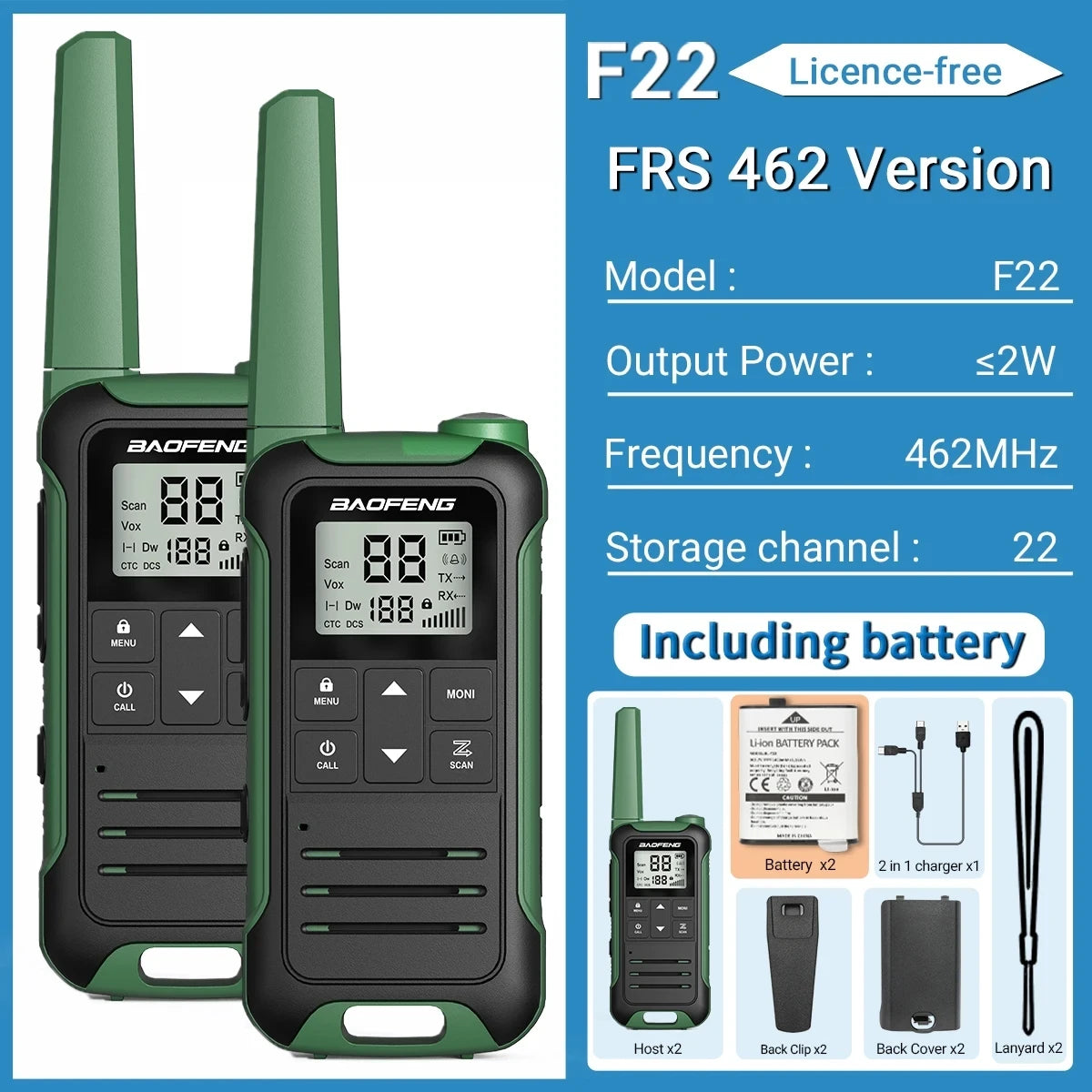 2pcs Baofeng F22 Mini Walkie Talkies