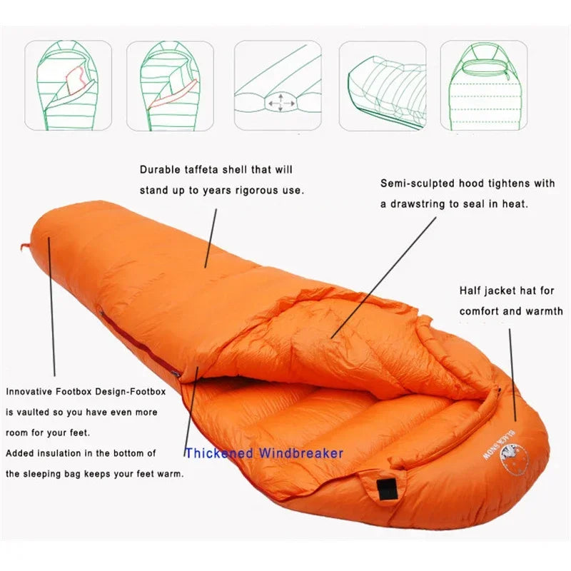 BLACKSNOW Very Warm White Goose Down Mummy Sleeping Bag – Winter-Ready Thermal Comfort