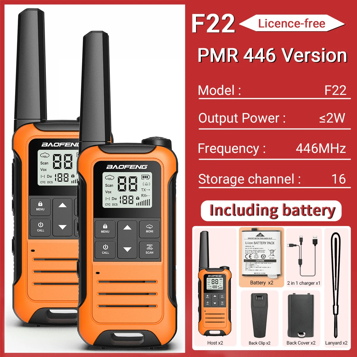 2pcs Baofeng F22 Mini Walkie Talkies