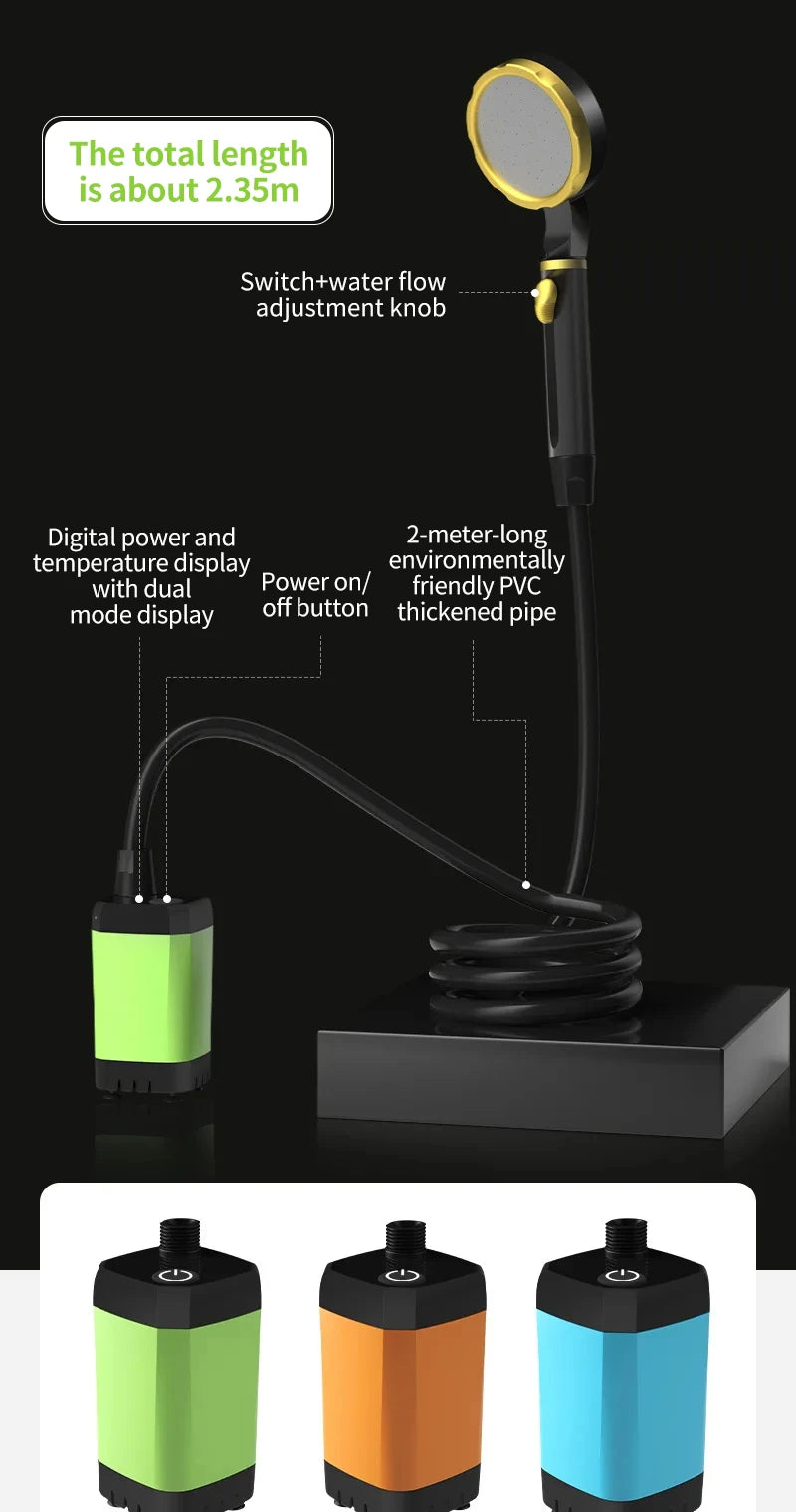 Camping Shower Pump Kit with Digital Display & Adjustable Flow