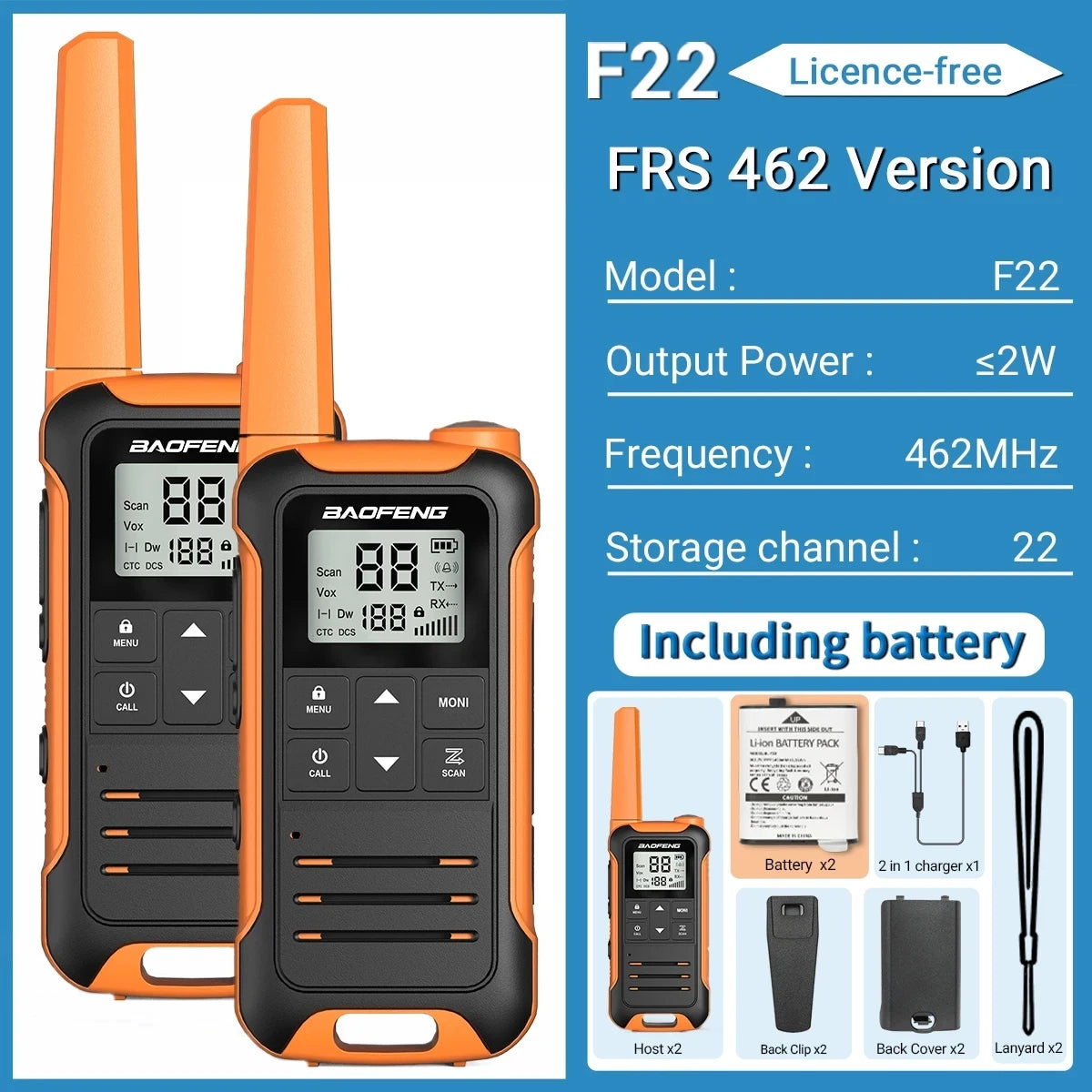 2pcs Baofeng F22 Mini Walkie Talkies