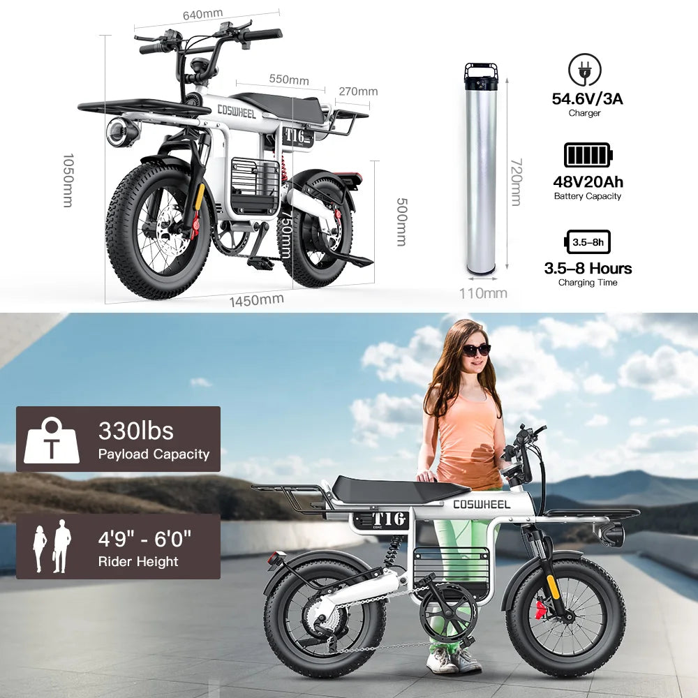 COSWHELL T16 1000W Adult Electric Bike – Power, Comfort & Long Range