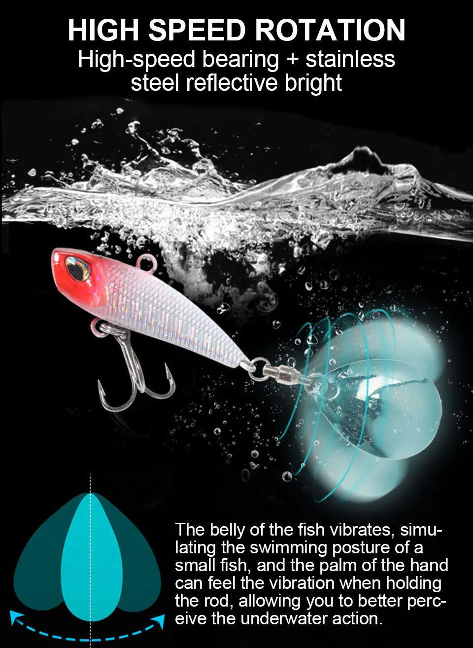 WALK FISH Spinner Bait Metal VIB Fishing Lure – Rotating Tail Vibration Sequins