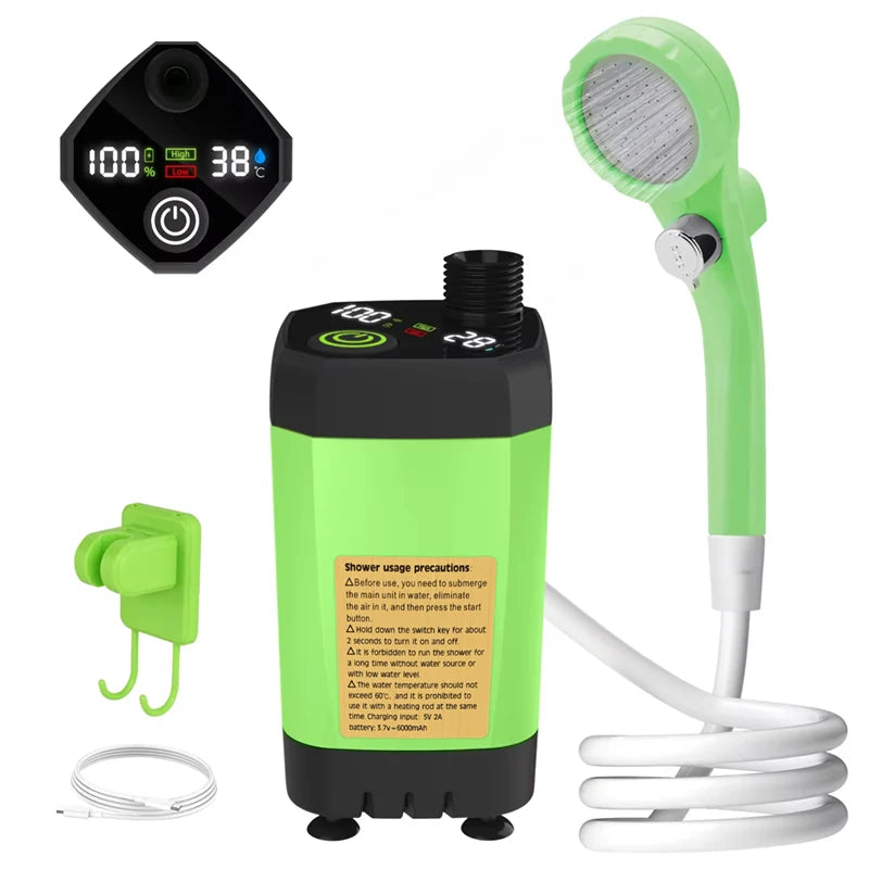 Camping Shower Pump Kit with Digital Display & Adjustable Flow