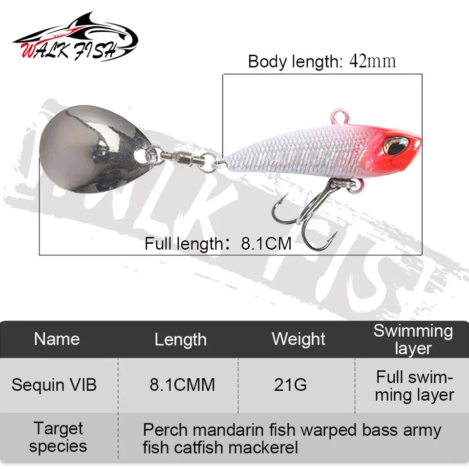 WALK FISH Spinner Bait Metal VIB Fishing Lure – Rotating Tail Vibration Sequins