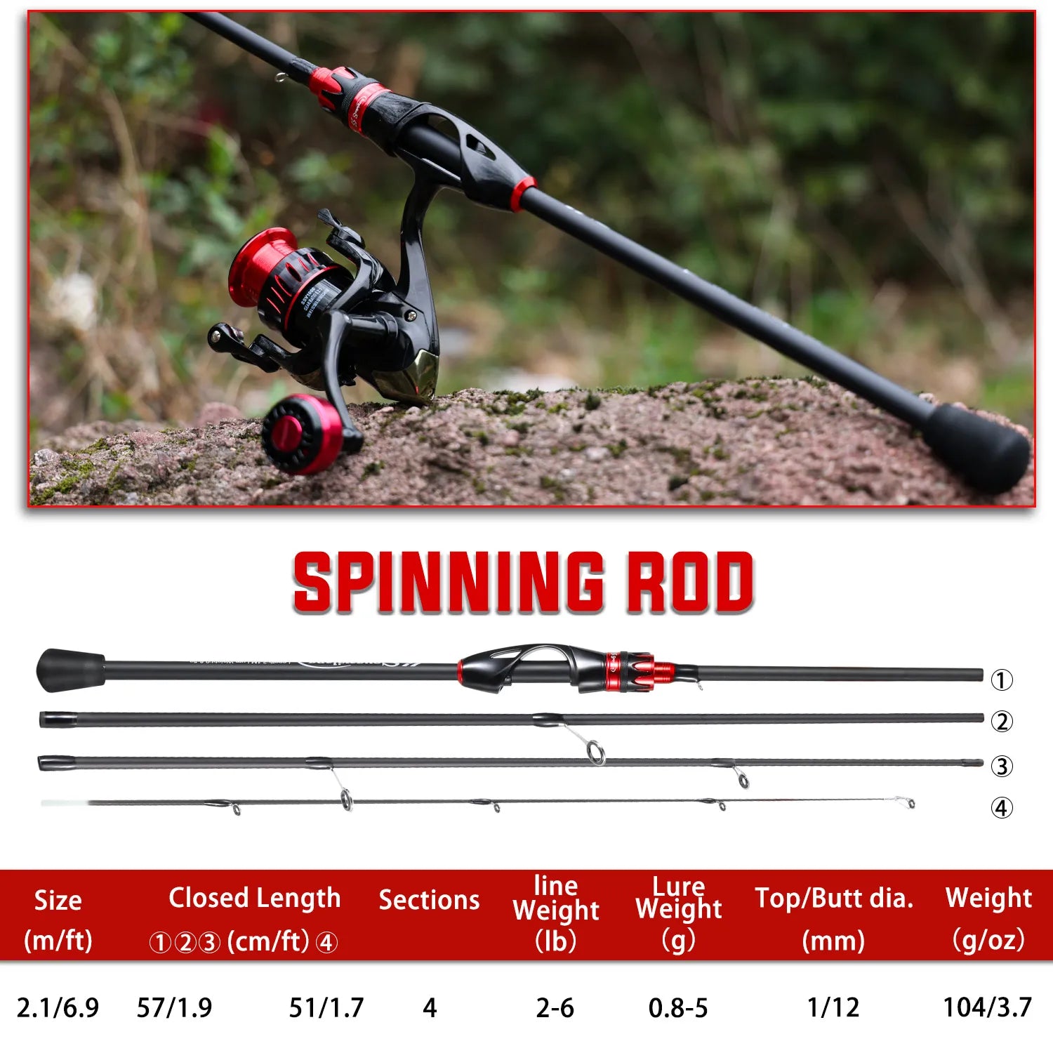 Sougayilang 2.1m Ultralight Carbon Fiber Casting/Spinning Rod