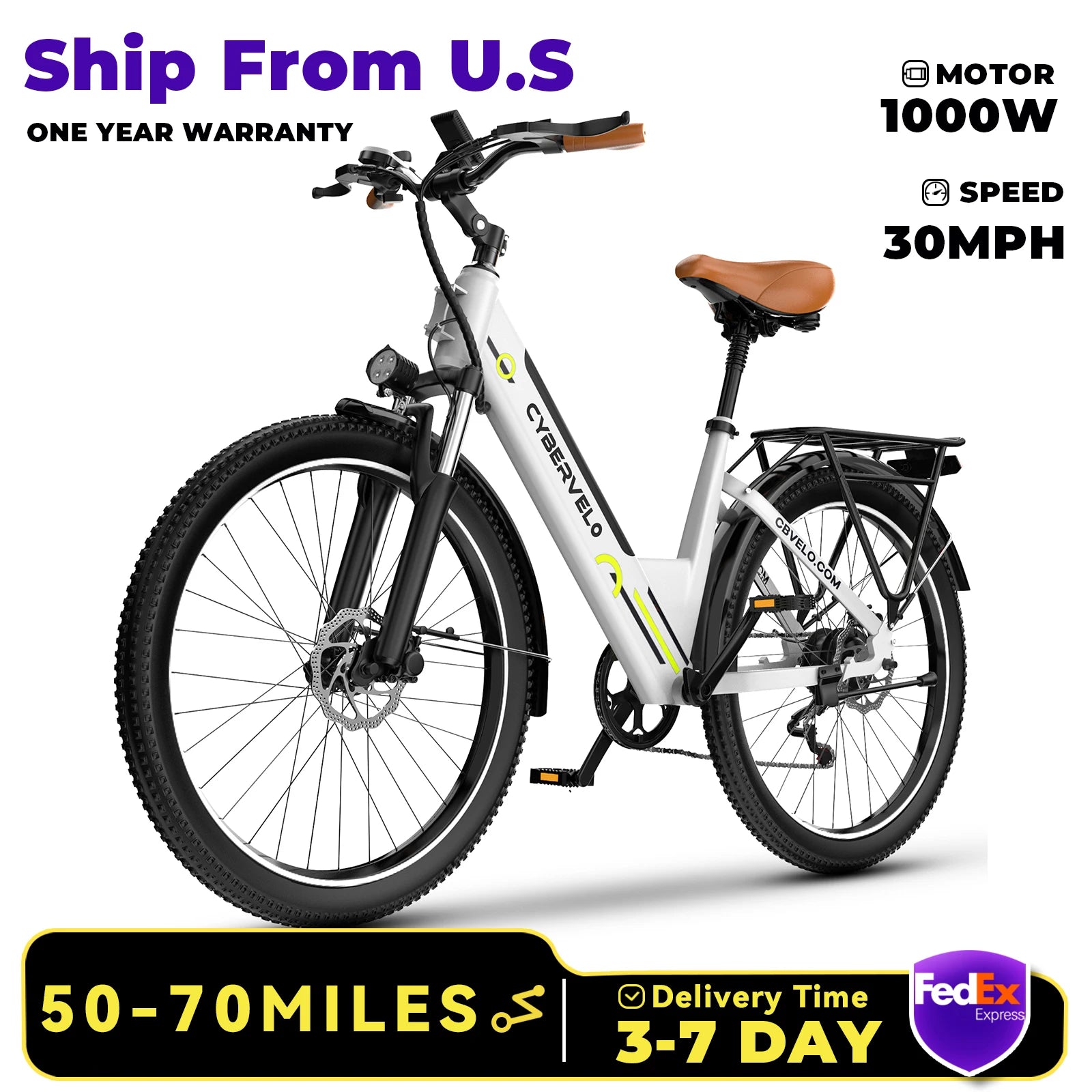 CYBERVELO 1000W Peak Electric Bike – Long Range & High Performance for Adults