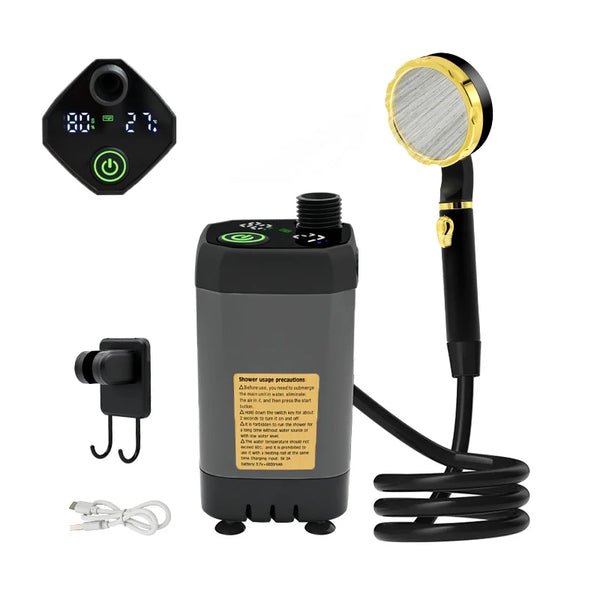 Camping Shower Pump Kit with Digital Display & Adjustable Flow