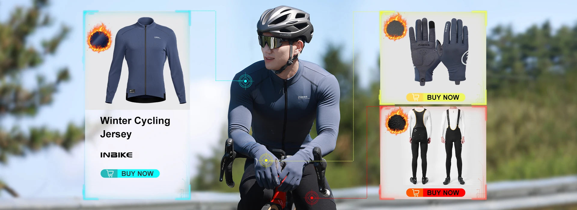 INBIKE Winter Men’s Cycling Jersey – Long Sleeve Fleece Warm MTB & Road Bike Clothing