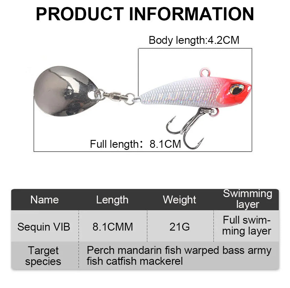 WALK FISH Spinner Bait Metal VIB Fishing Lure – Rotating Tail Vibration Sequins