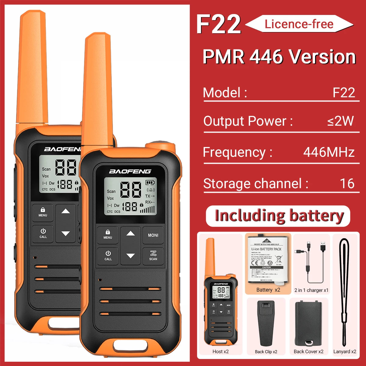 2pcs Baofeng F22 Mini Walkie Talkies
