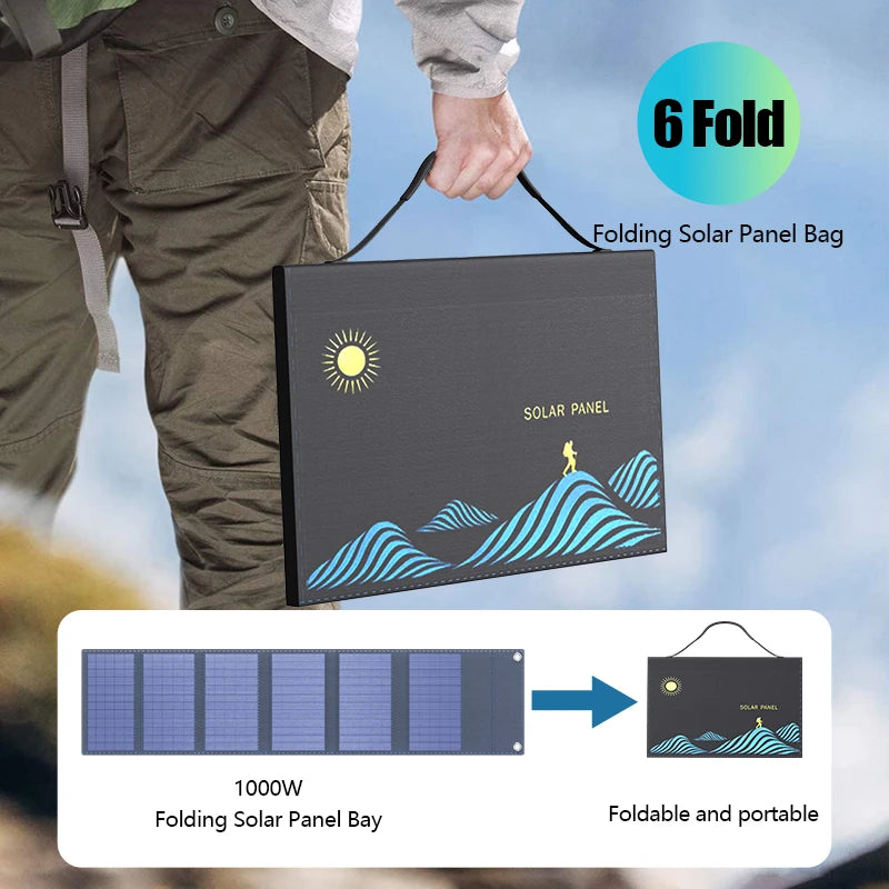 1000W Portable Folding Solar Panel with USB/DC Outlets