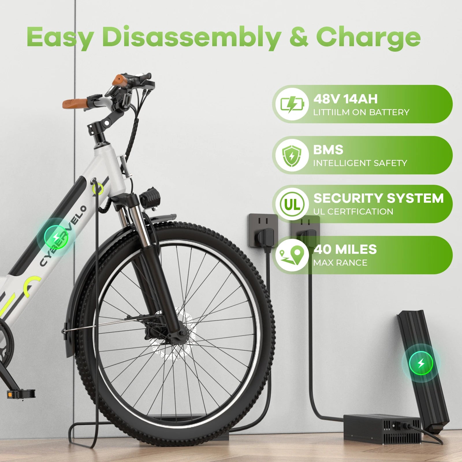 CYBERVELO 1000W Peak Electric Bike – Long Range & High Performance for Adults