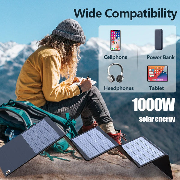 1000W Portable Folding Solar Panel with USB/DC Outlets