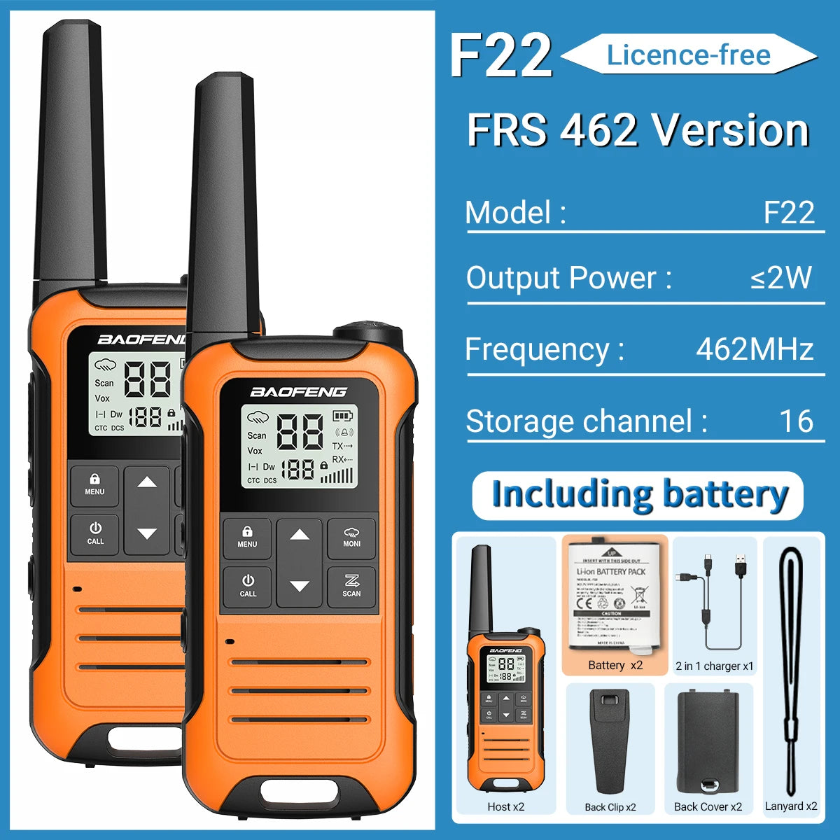 2pcs Baofeng F22 Mini Walkie Talkies